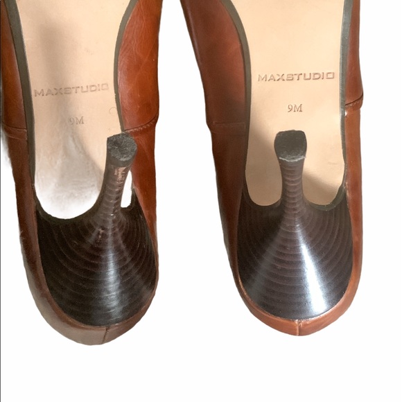 Max Studio Quasi Vintage Brown Leather Heels 9M - Picture 11 of 13